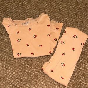 Old Navy Kids Pajama Set - Cream with Red Floral Design